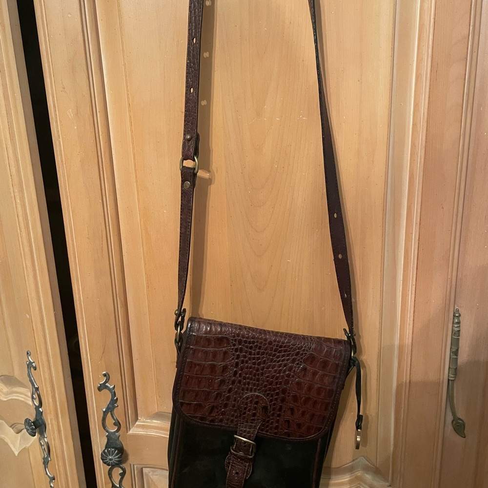 Brahmin Brown Messenger Bag with Crocodile Embossed Texture